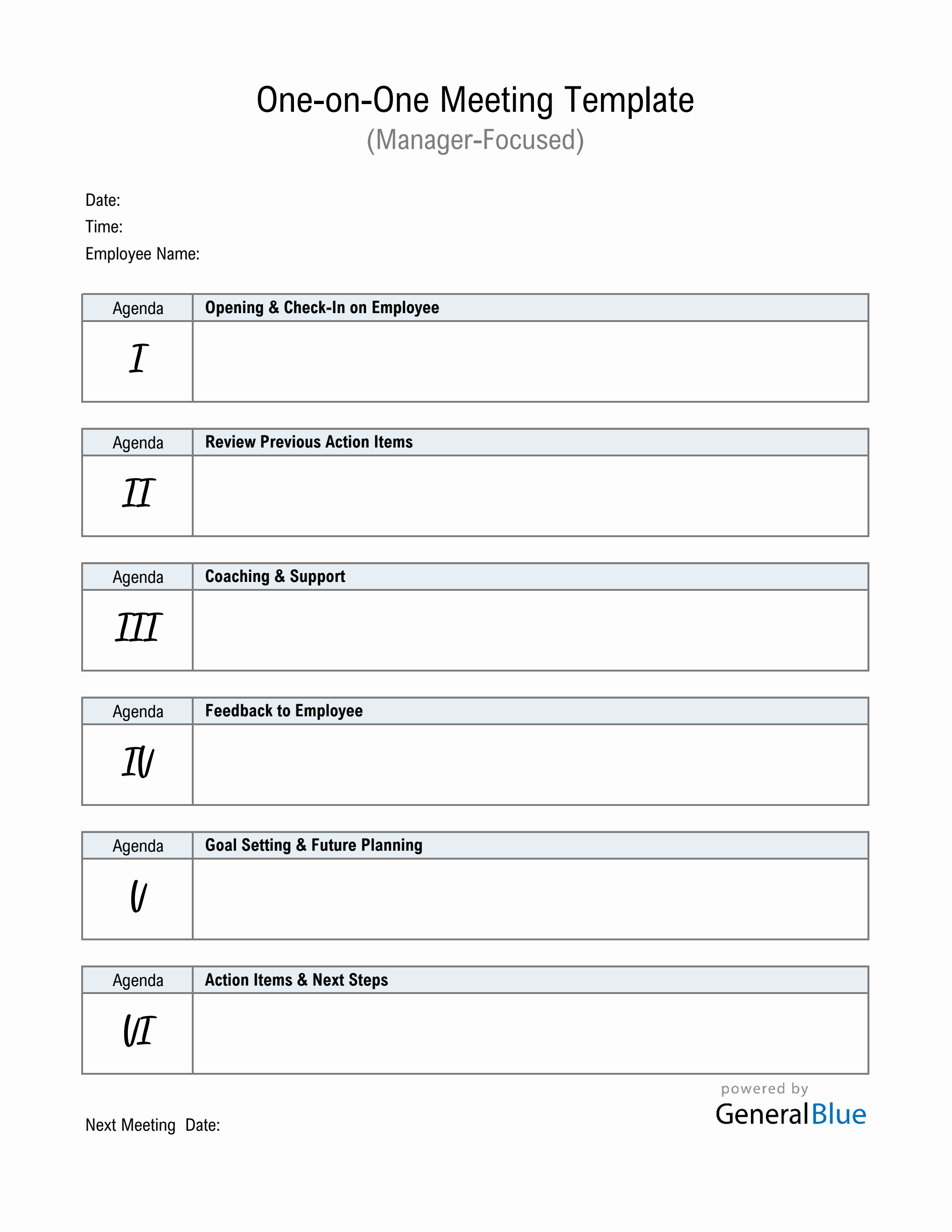 Downloadable 1on1 Meeting with Manager Template (Excel)