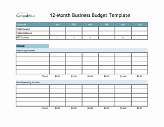 12-Month Business Budget Template in Excel