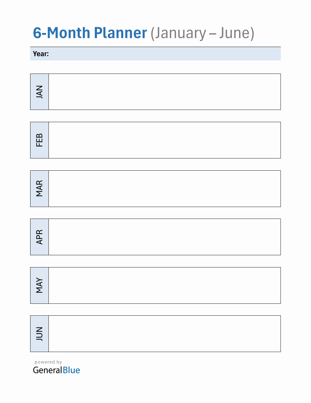 6-Month Planner Template - Download in PDF (January To June)