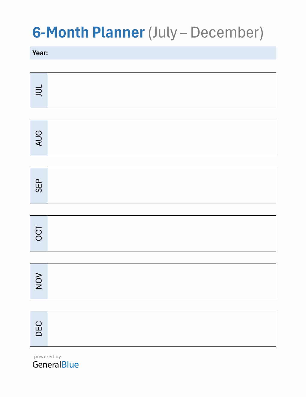 6-Month Planner Template - Download in PDF (July To December)