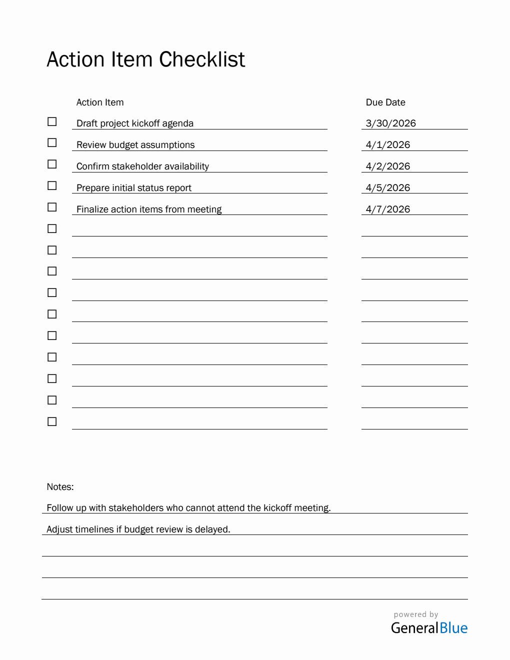 Action Item Checklist Template (Word)