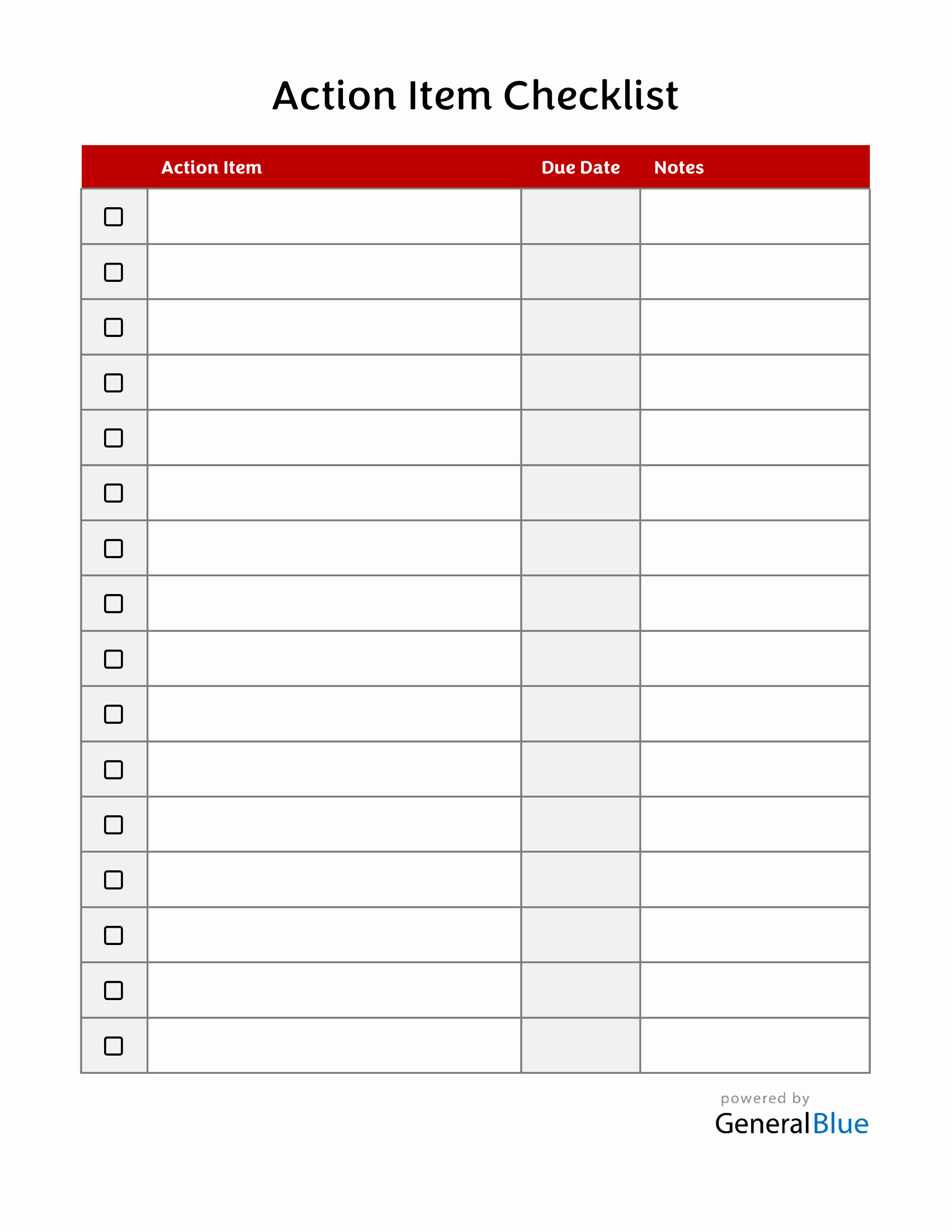 Simple Action Item Checklist Template (Excel)