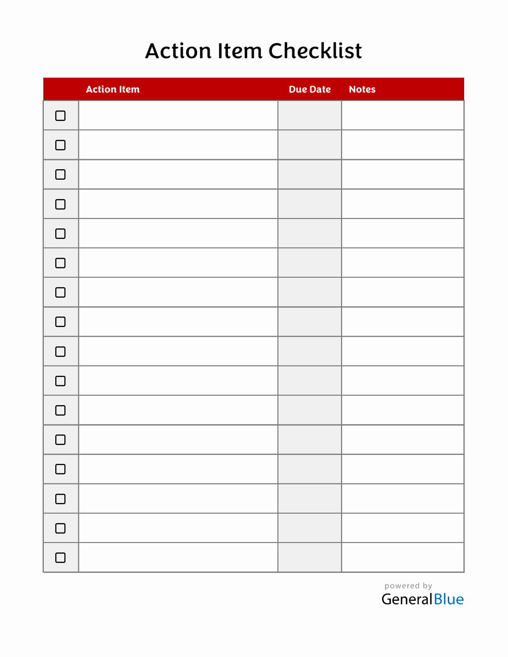 Simple Action Item Checklist Template (Excel)