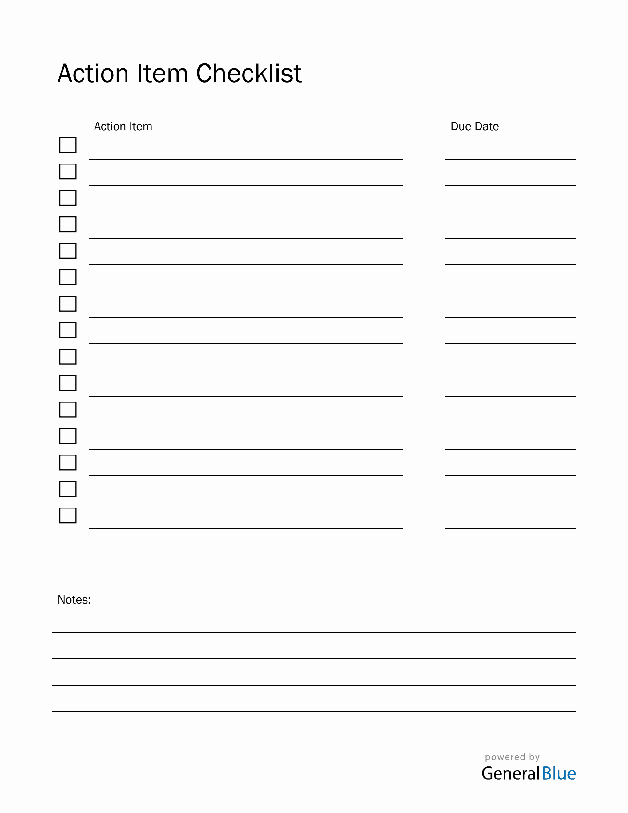 Action Item Checklist Template (PDF)