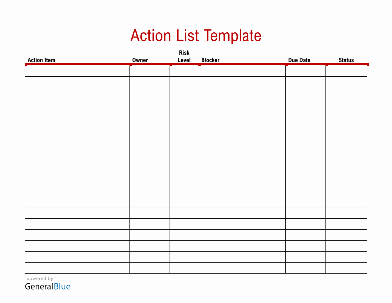 Action Item List Template  in Word