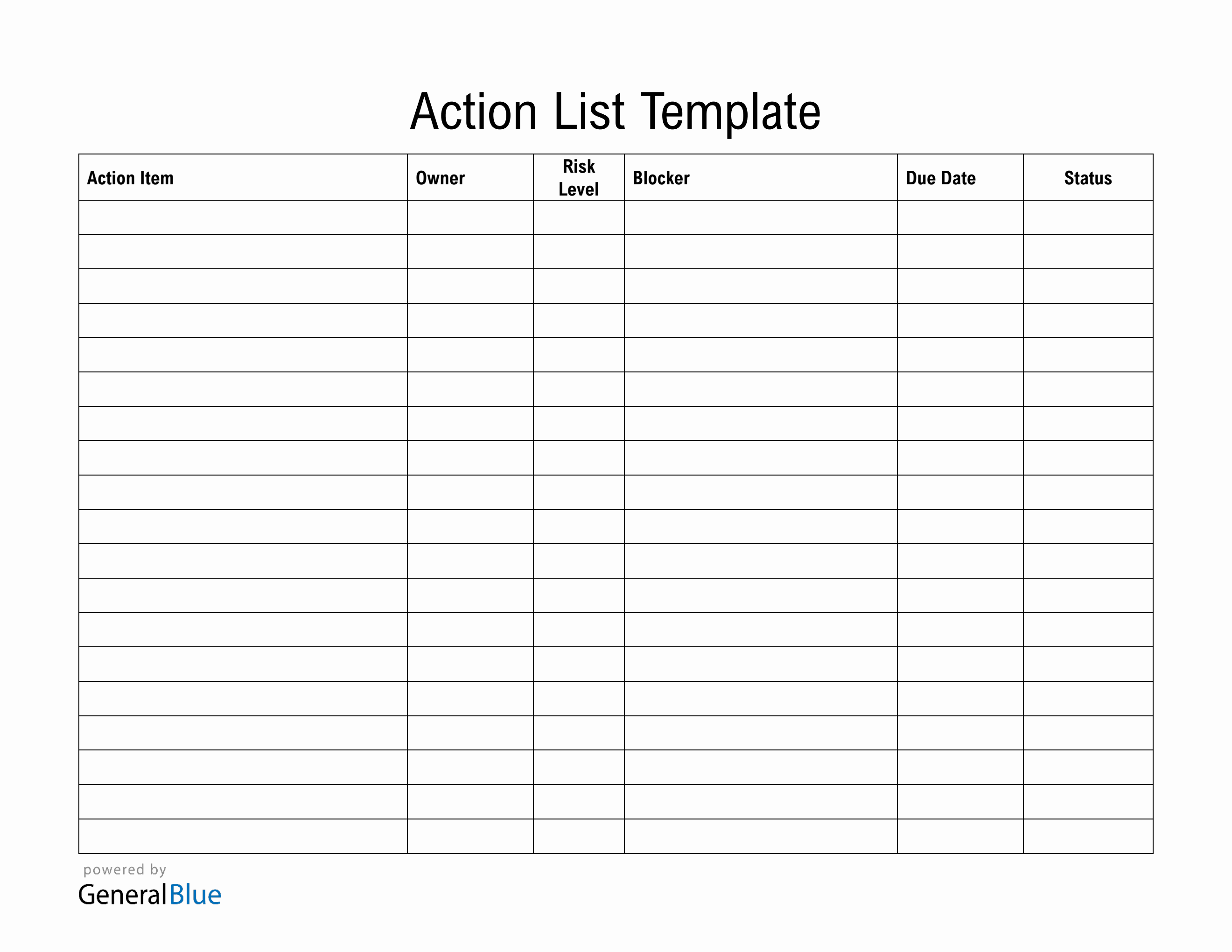 Action Item List Template in PDF