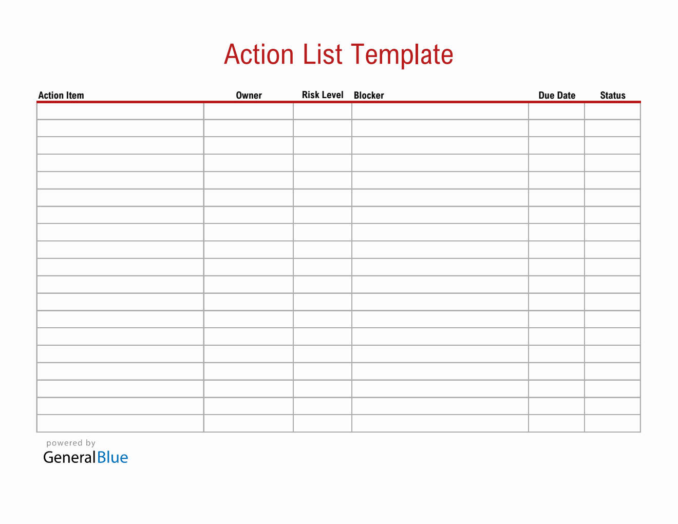 Action Item List Template  in Excel