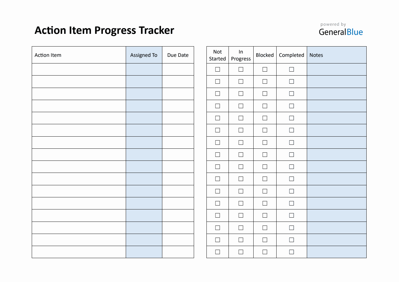 Editable Action Item Progress Tracker (Word Format)