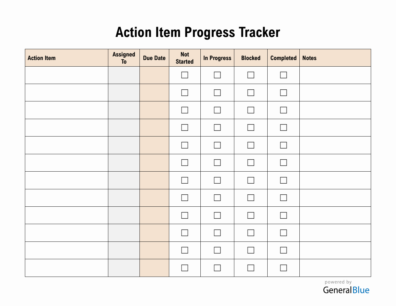 Printable Action Item Progress Tracker (Word Format)