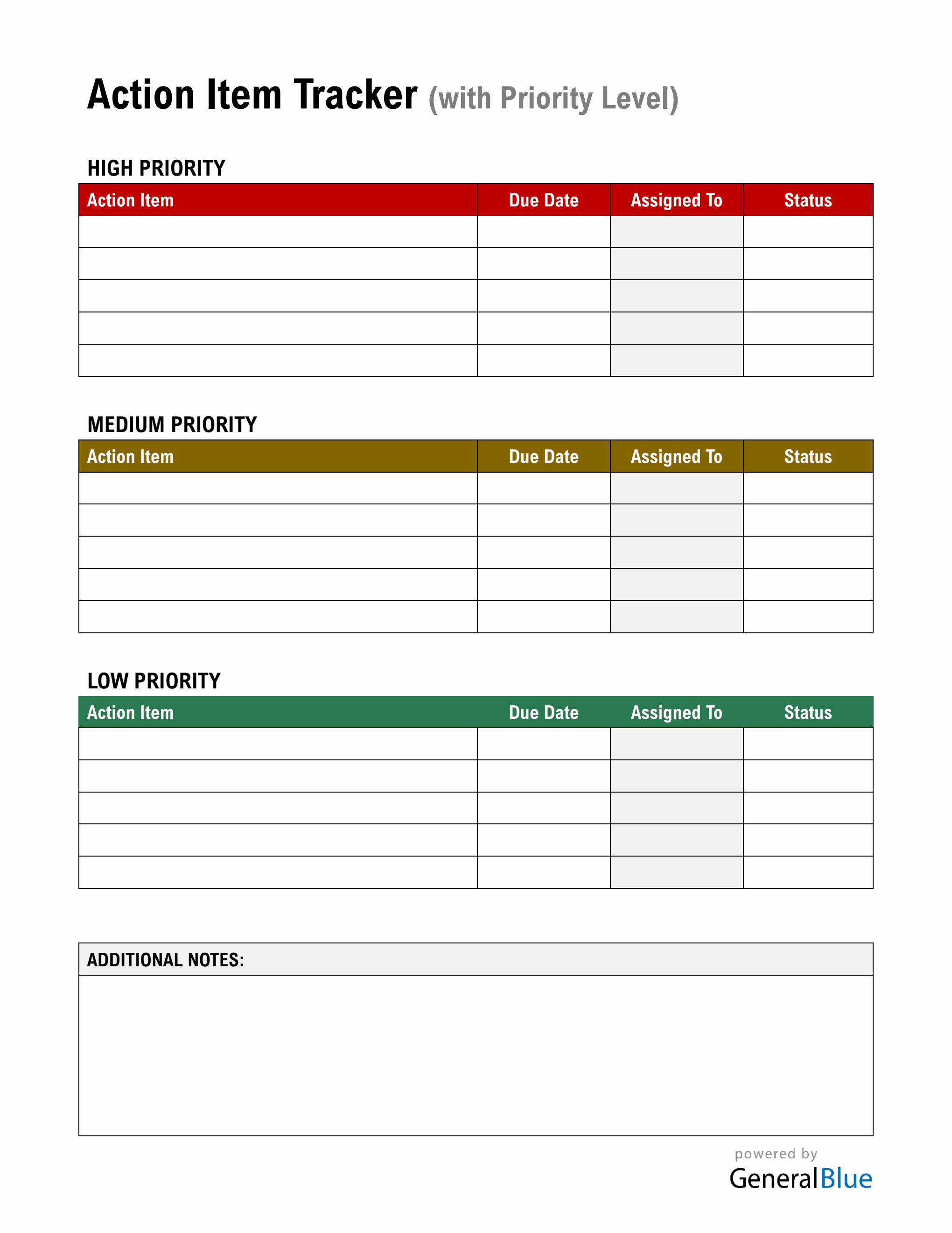 Action Item Template PDF with Priority Levels