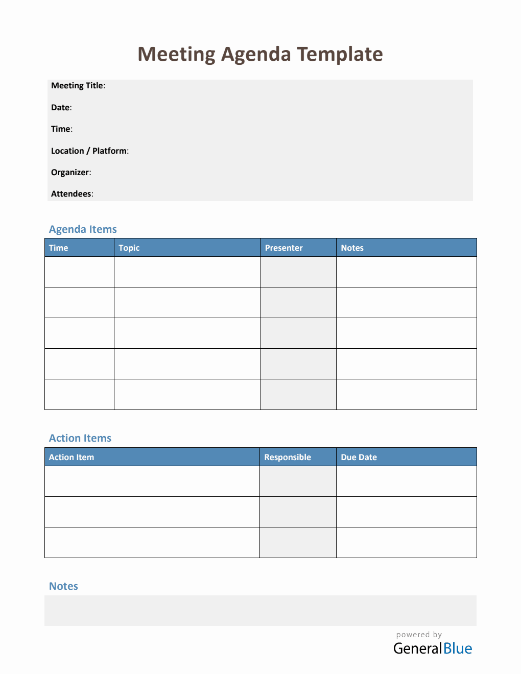 Blank Agenda Template in PDF
