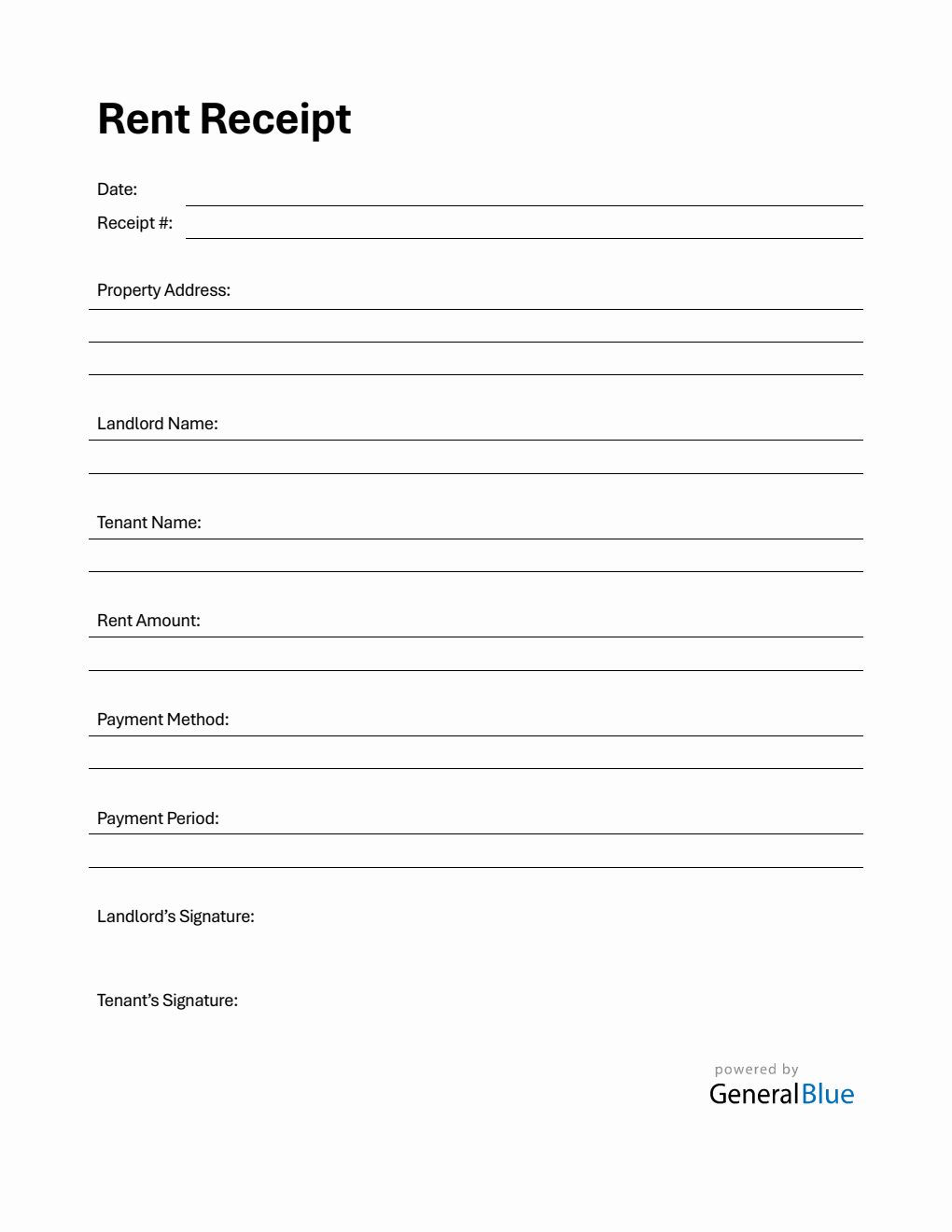Free Downloadable Apartment Rent Receipt Template with Signature Fields (PDF)