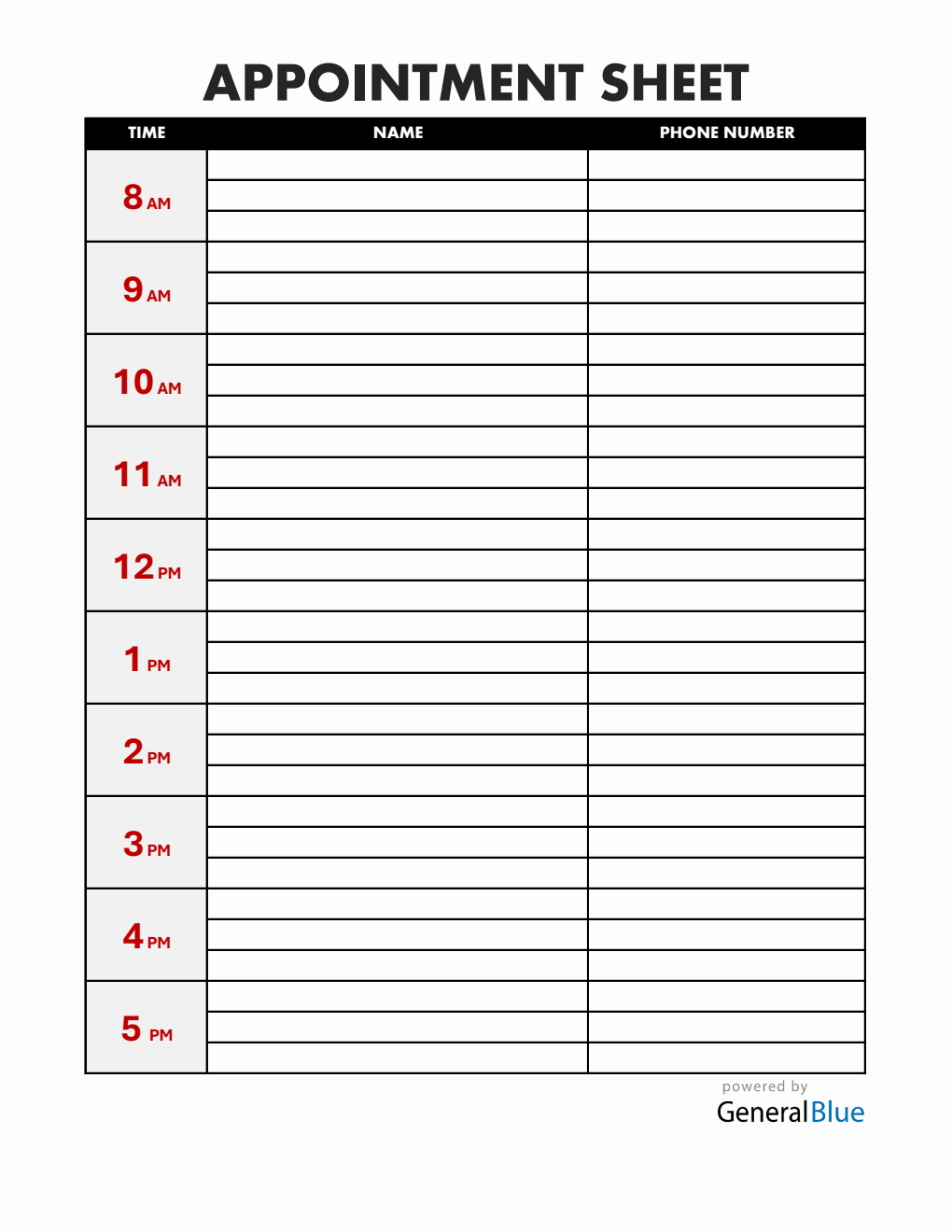 Customizable Appointment Sign Up Sheet in Excel (1-Hour Interval)