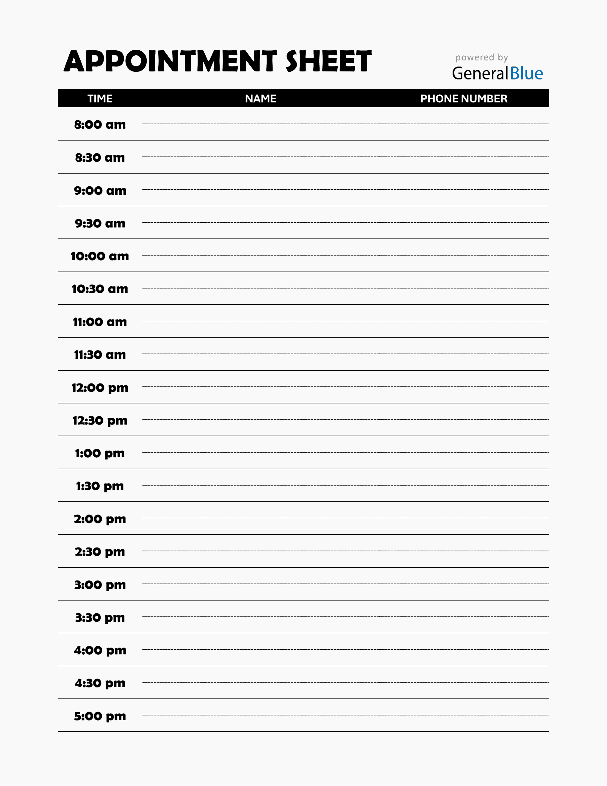Appointment Sign Up Appointment Planner Templates