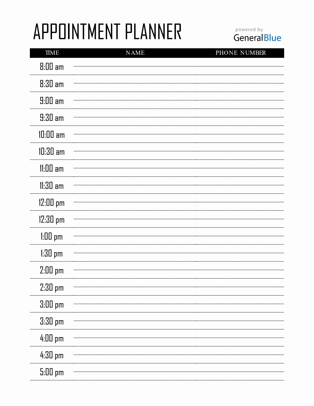 Free  Appointment Sheet PDF (30-Minute Interval Schedules)