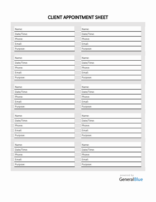 Appointment Sheet Template in Excel