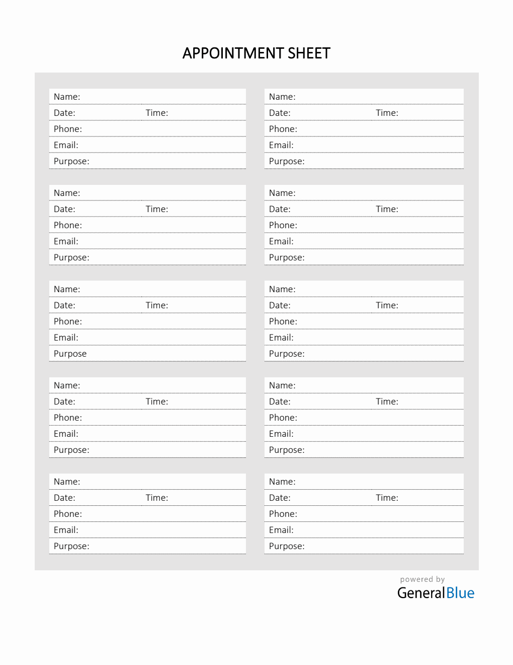 Appointment Sheet Template in Word