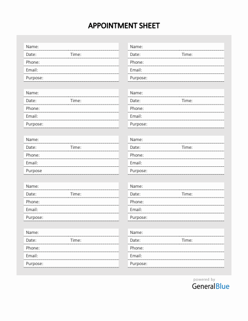 Appointment Sheet Template in Word