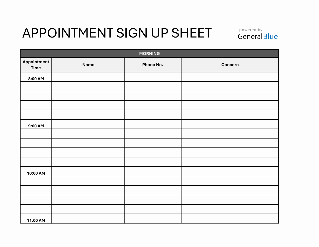 Free Appointment Sheet in Excel Format (1 Hour Interval)