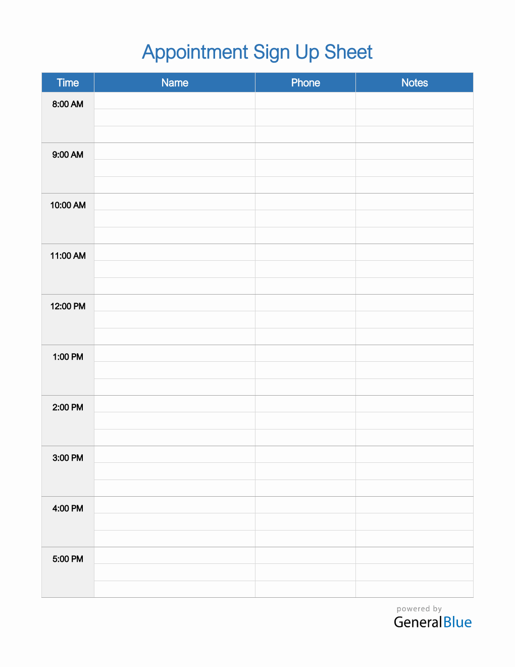 Appointment Sign Up Sheet in Word