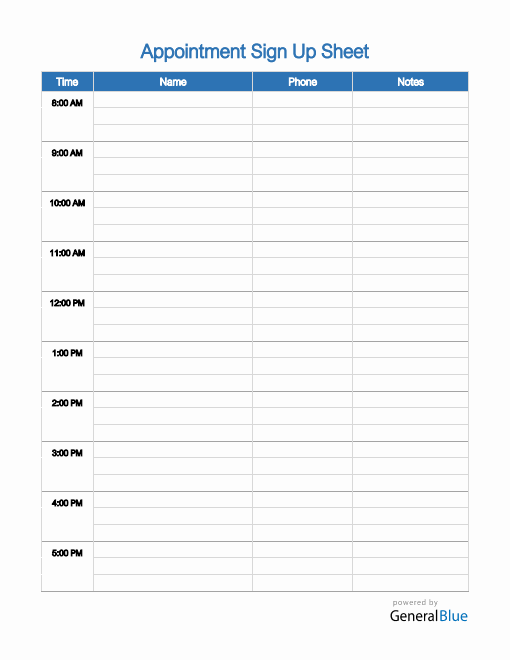Appointment Sign Up Sheet in Word