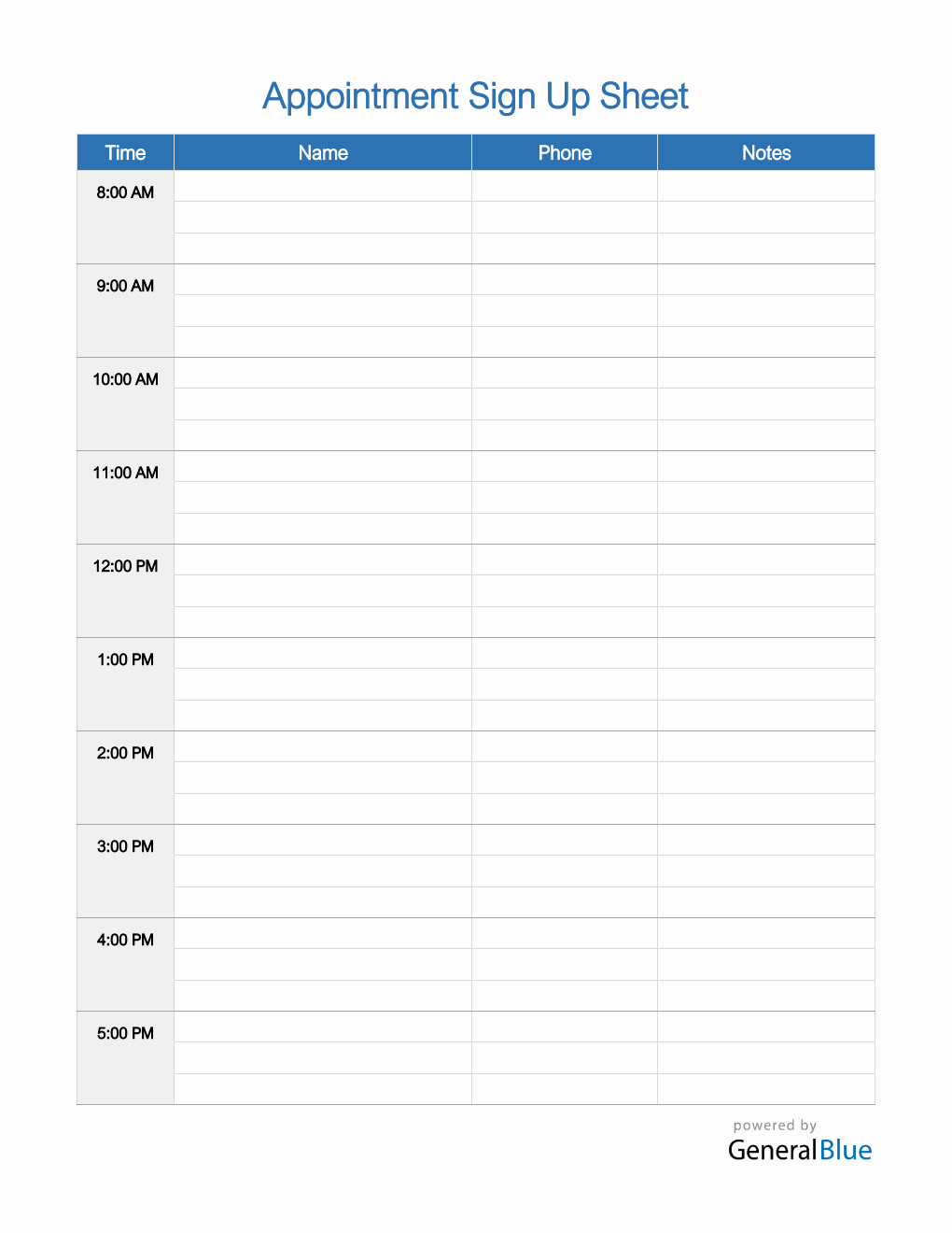 Appointment Sign Up Sheet in PDF
