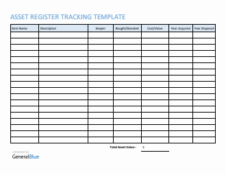 Asset Register Tracking Template in Word