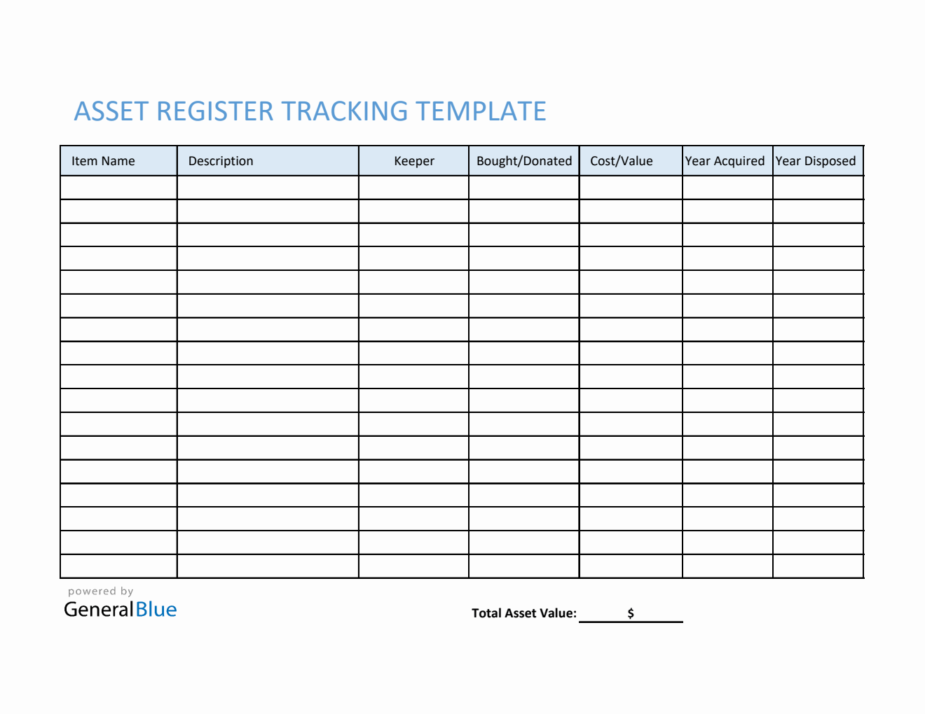 Excel Asset Register Tracking Template