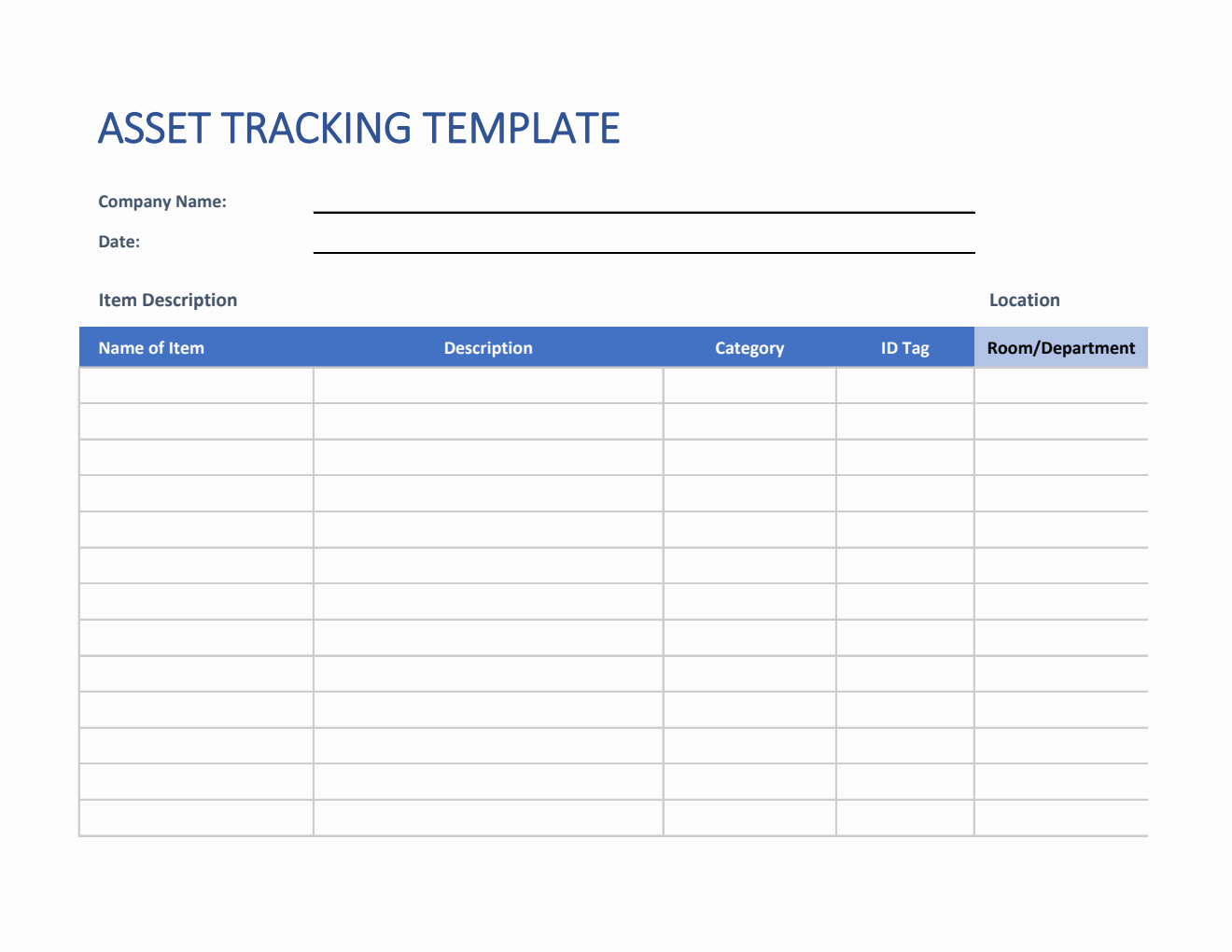 Excel Asset Tracking Template