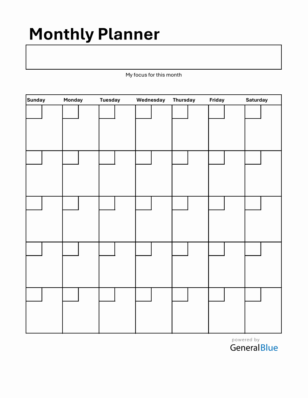 Printable At-a-Glance Monthly Planner (Excel)