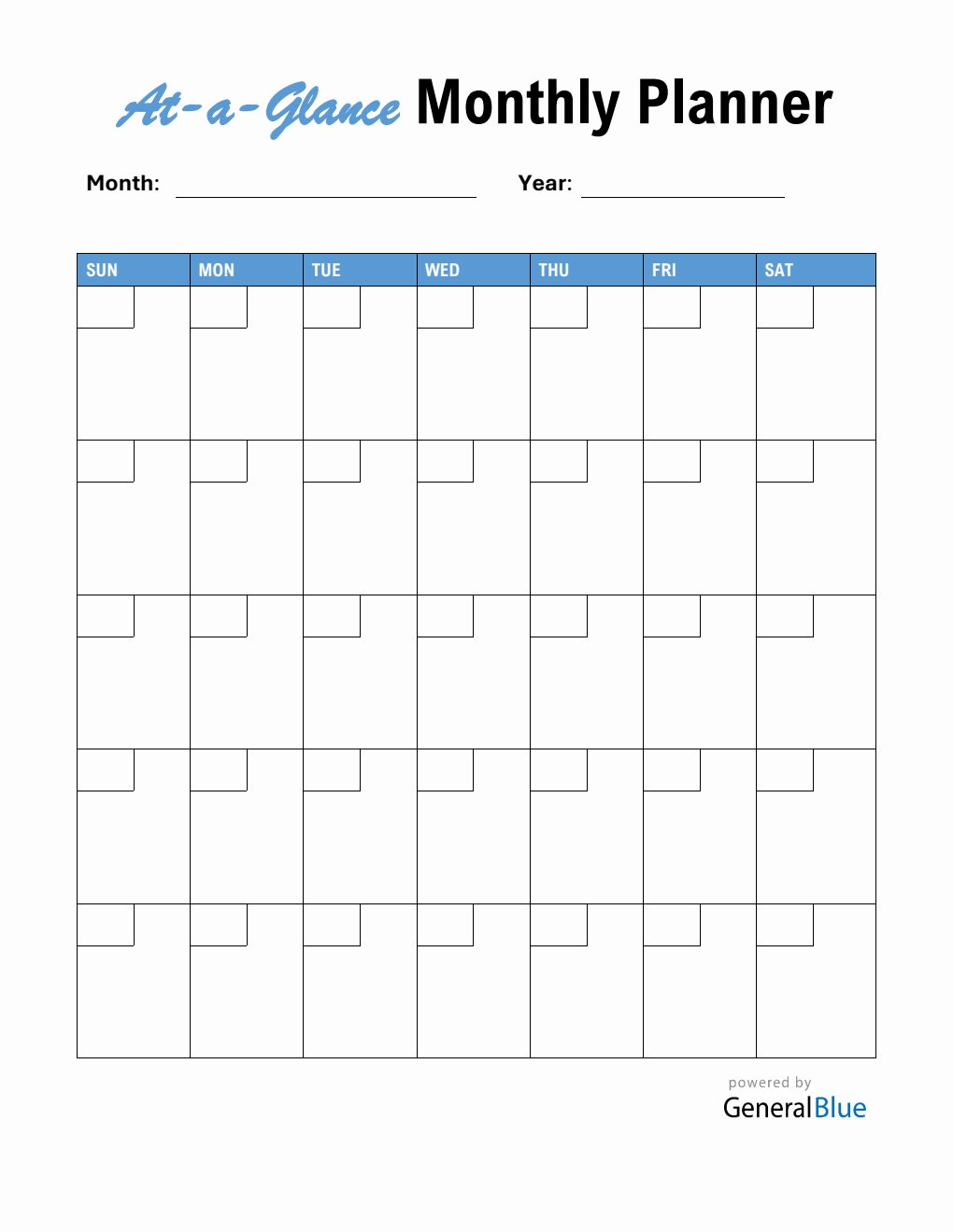 Blank At-a-Glance Monthly Planner (Word)