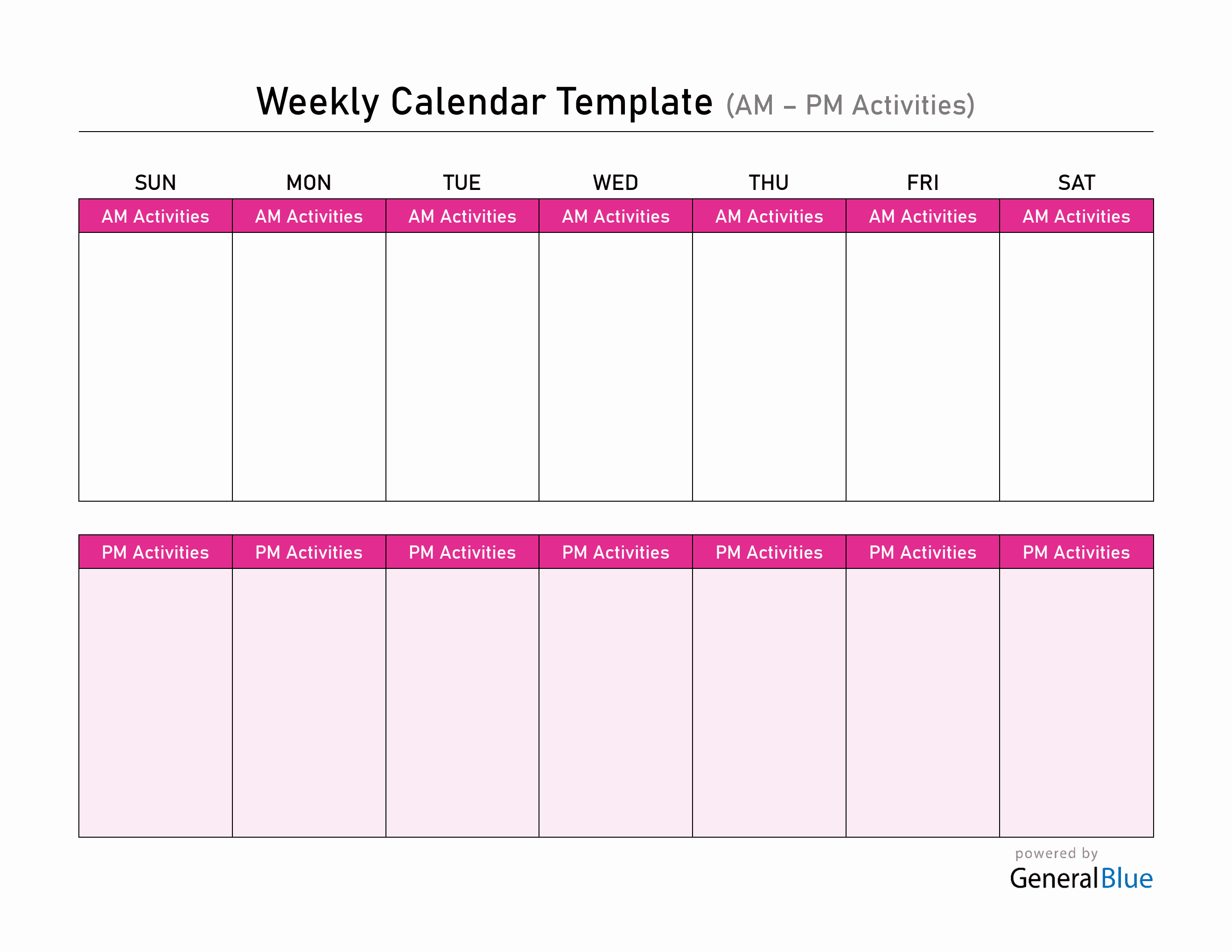 At-A-Glance Weekly Calendar Editable in Word (AM-PM Layout)