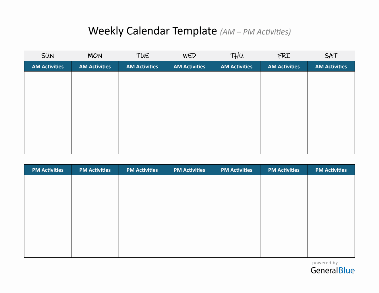 At-A-Glance Weekly Calendar Downloadable in PDF (AM-PM Layout)