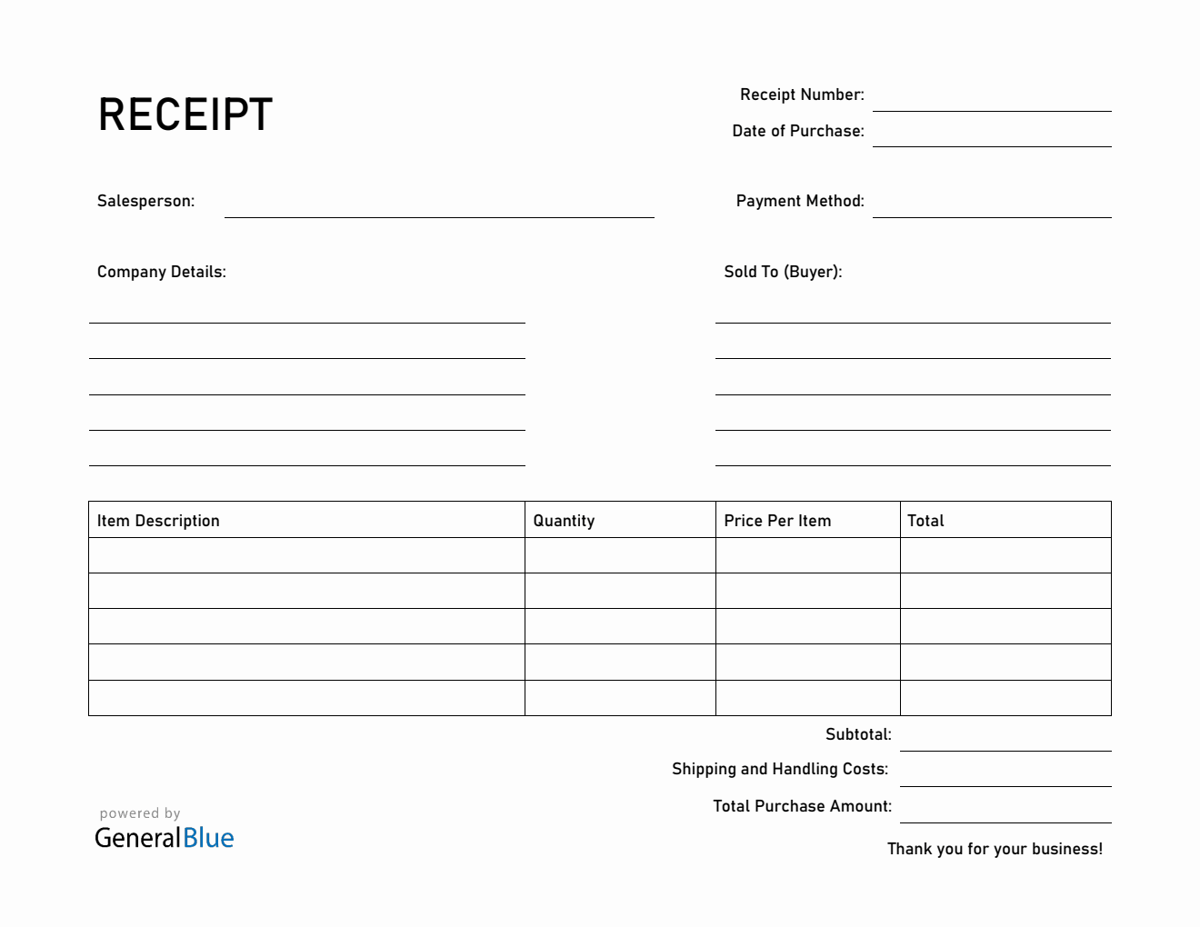 Basic Receipt Template in PDF