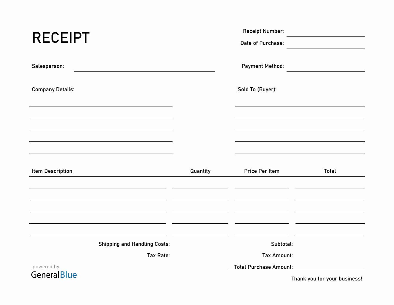 Printable Receipt Template in PDF