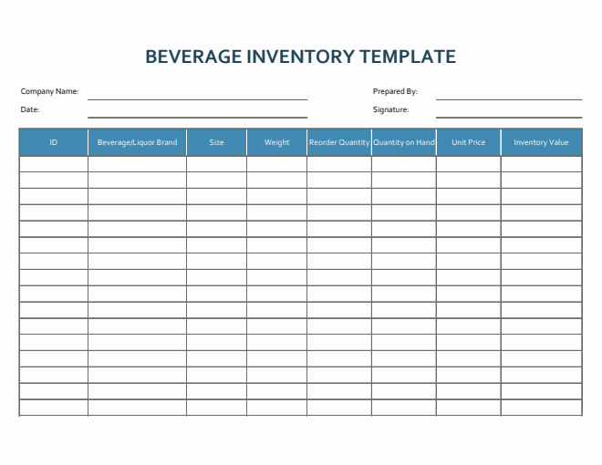 Excel Beverage Inventory Template