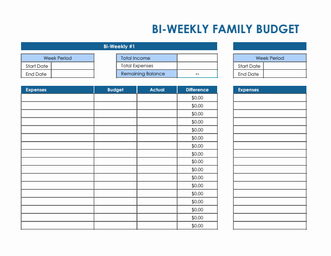 Bi-Weekly Family Budget Template in Excel