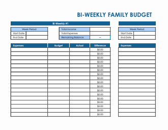 Bi-Weekly Family Budget Template in Excel