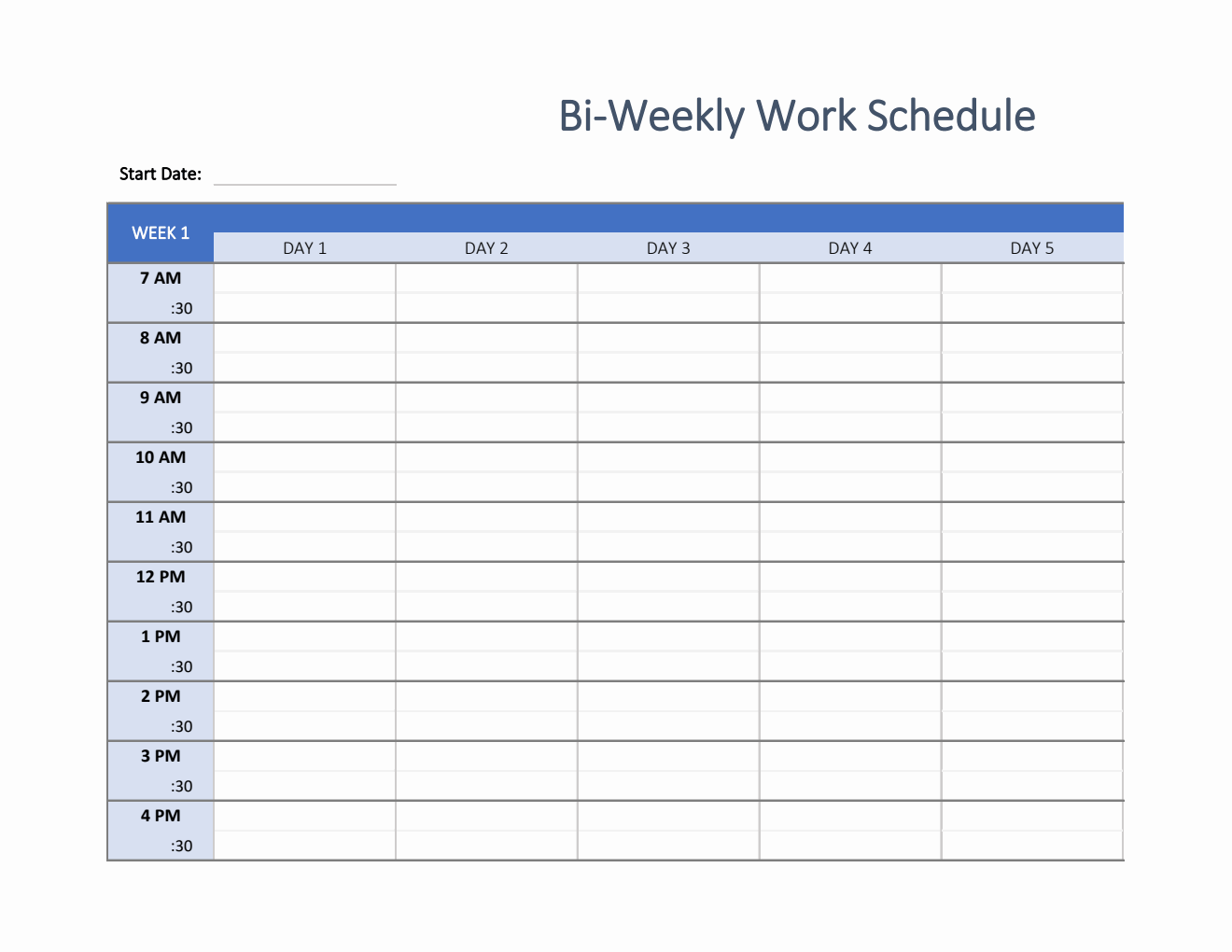 Bi Weekly Work Schedule in Excel