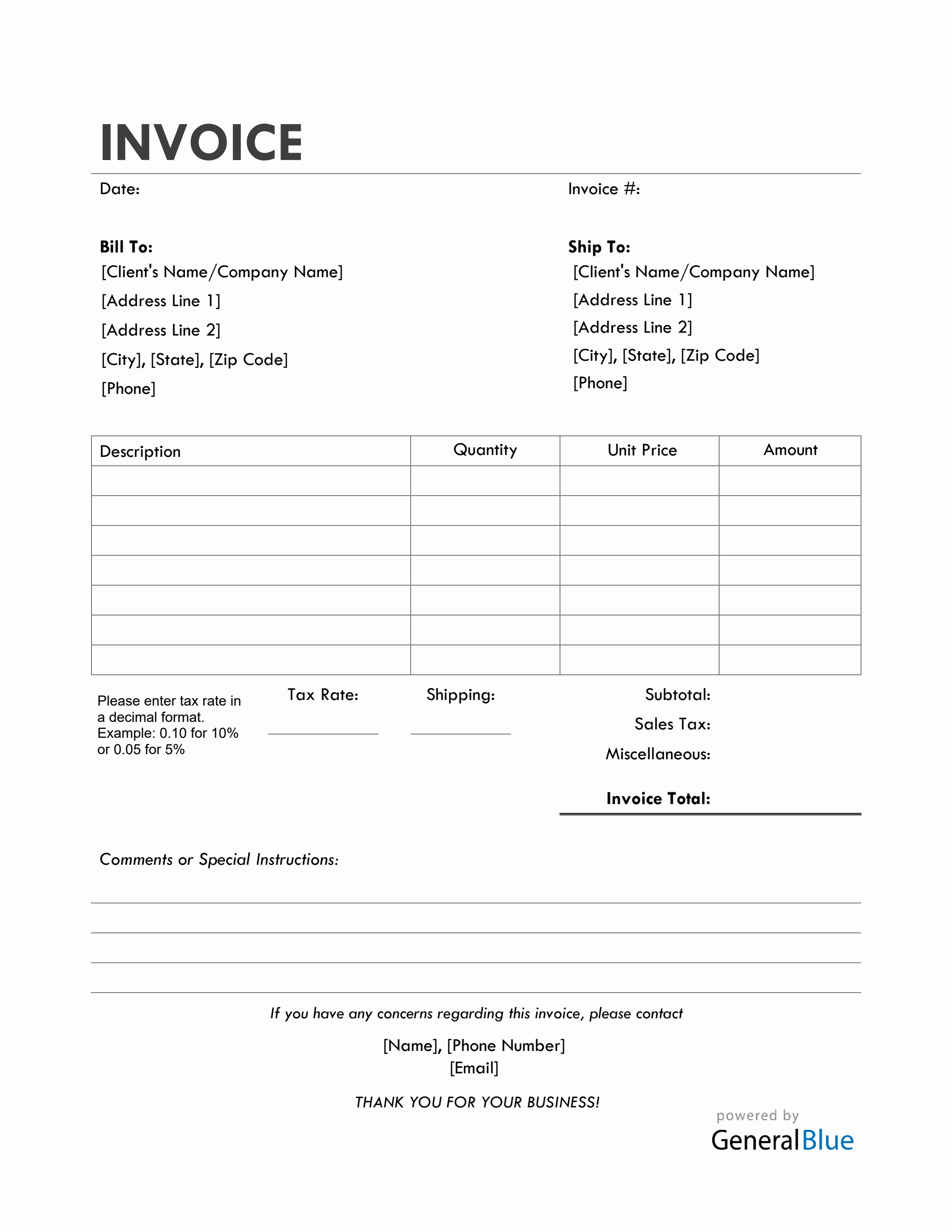Bill Of Sale Invoice in PDF (Simple)
