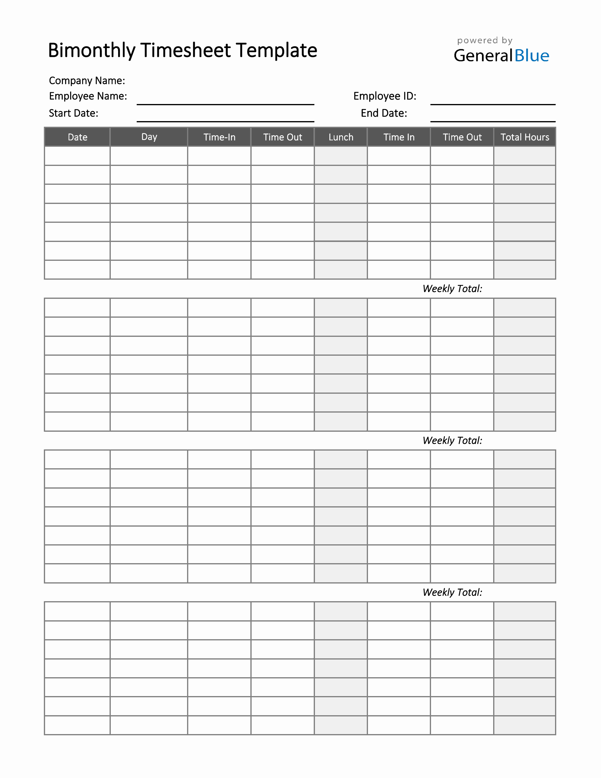 Bimonthly Timesheet Template in Excel Intended For Timesheet Invoice Template Excel