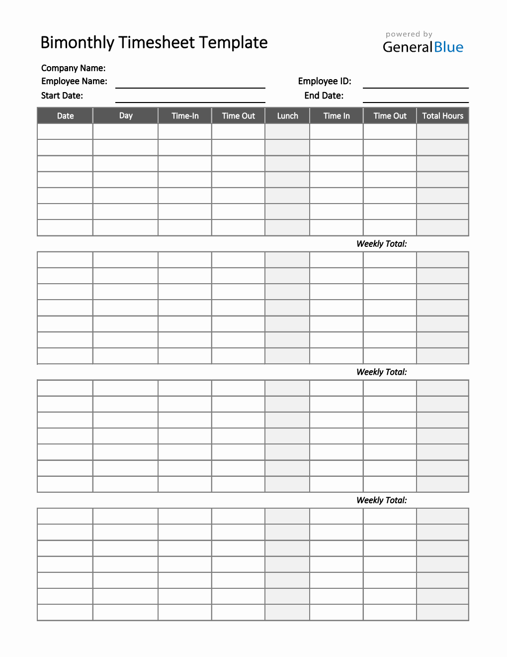 Bimonthly Timesheet Template in Excel