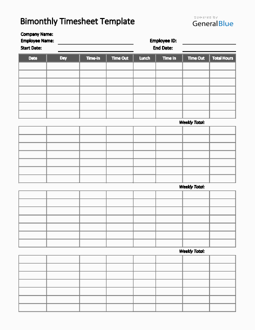 Bimonthly Timesheet Template in Excel