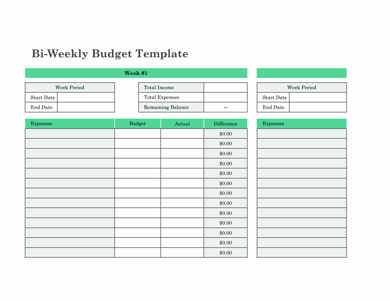 Simple Biweekly Budget Template