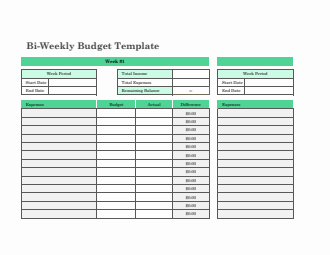 Biweekly Budget Template in Excel (Green)