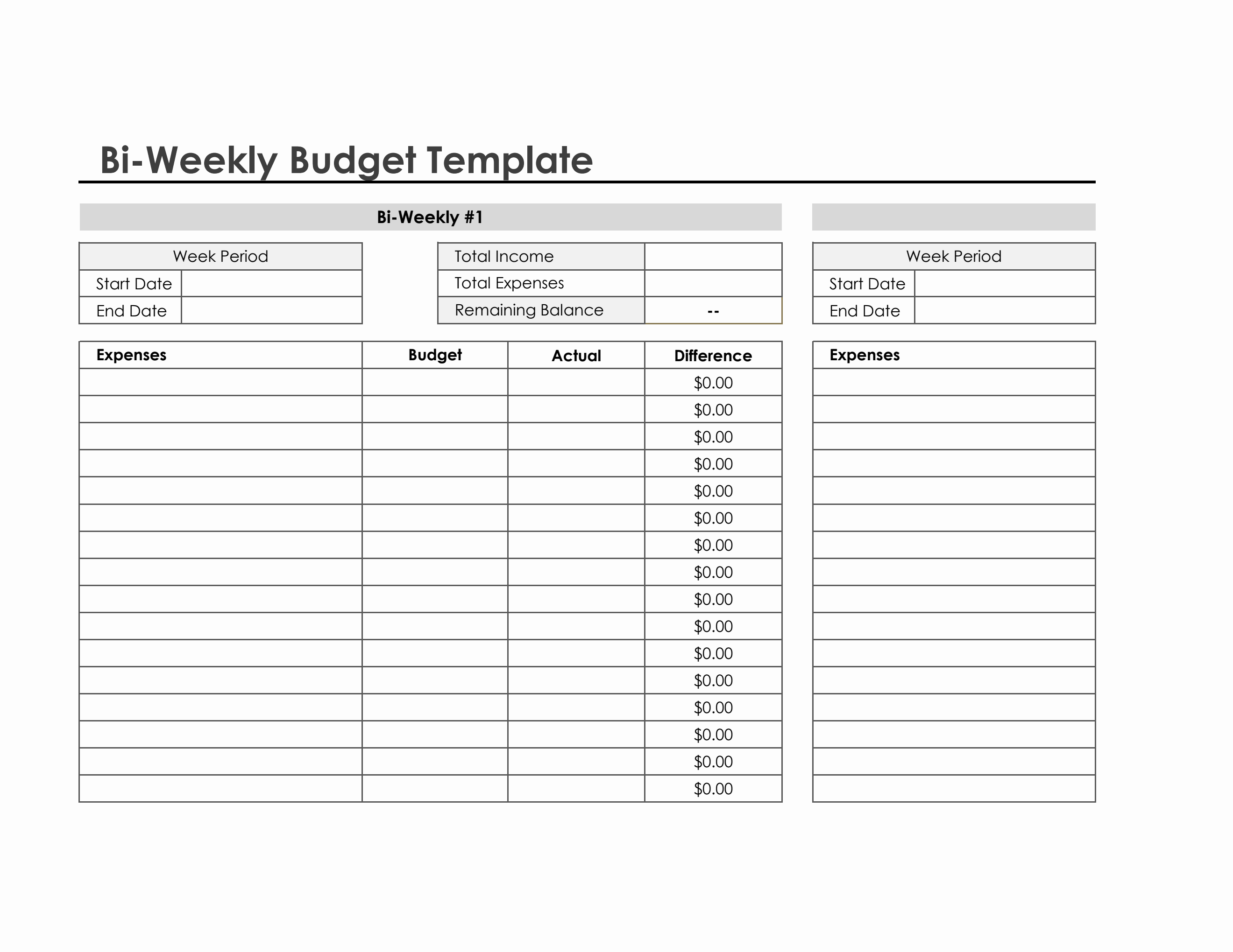 Biweekly Budget Template in Excel (Simple) Biweekly Budget Template in Excel (Simple)
