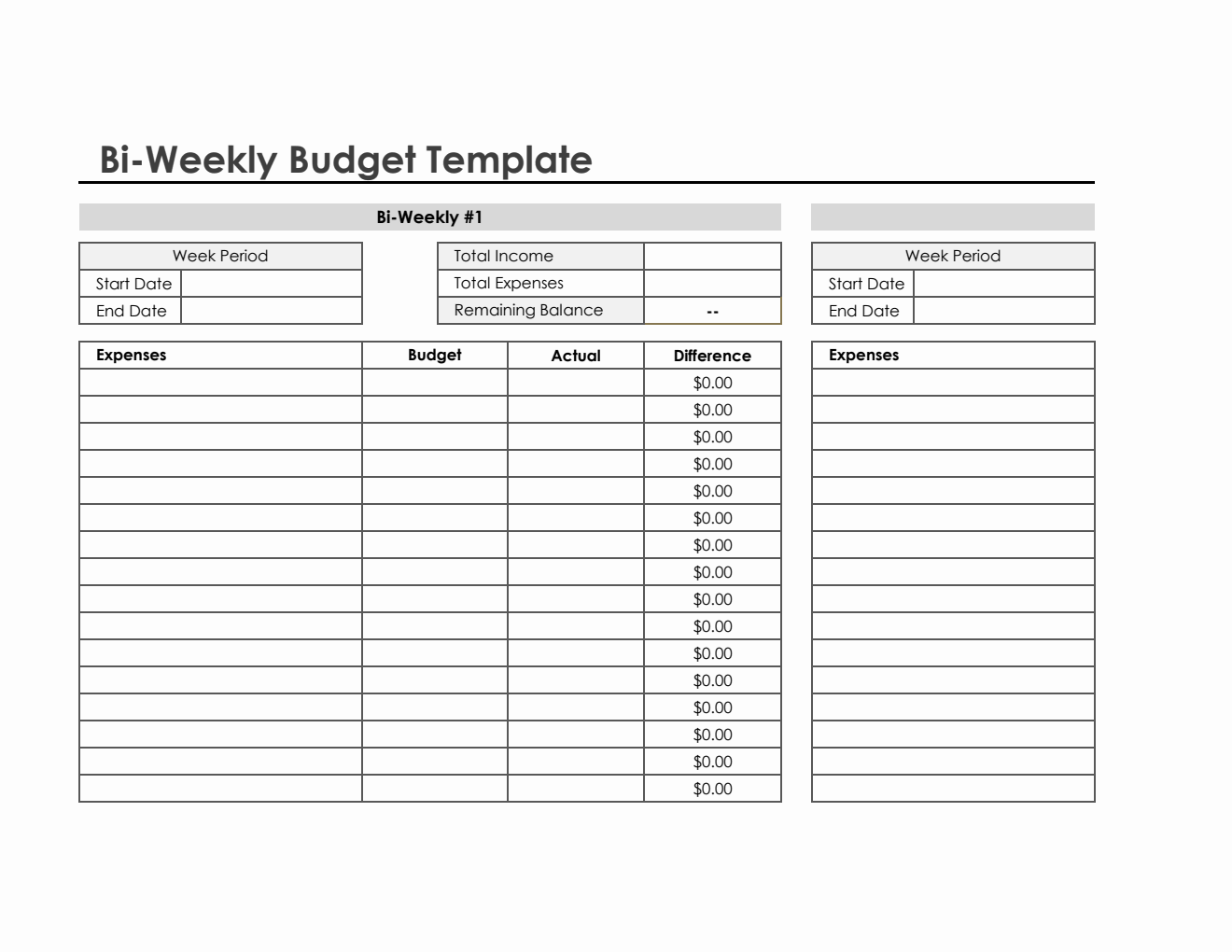 Biweekly Budget Template in Excel (Simple)