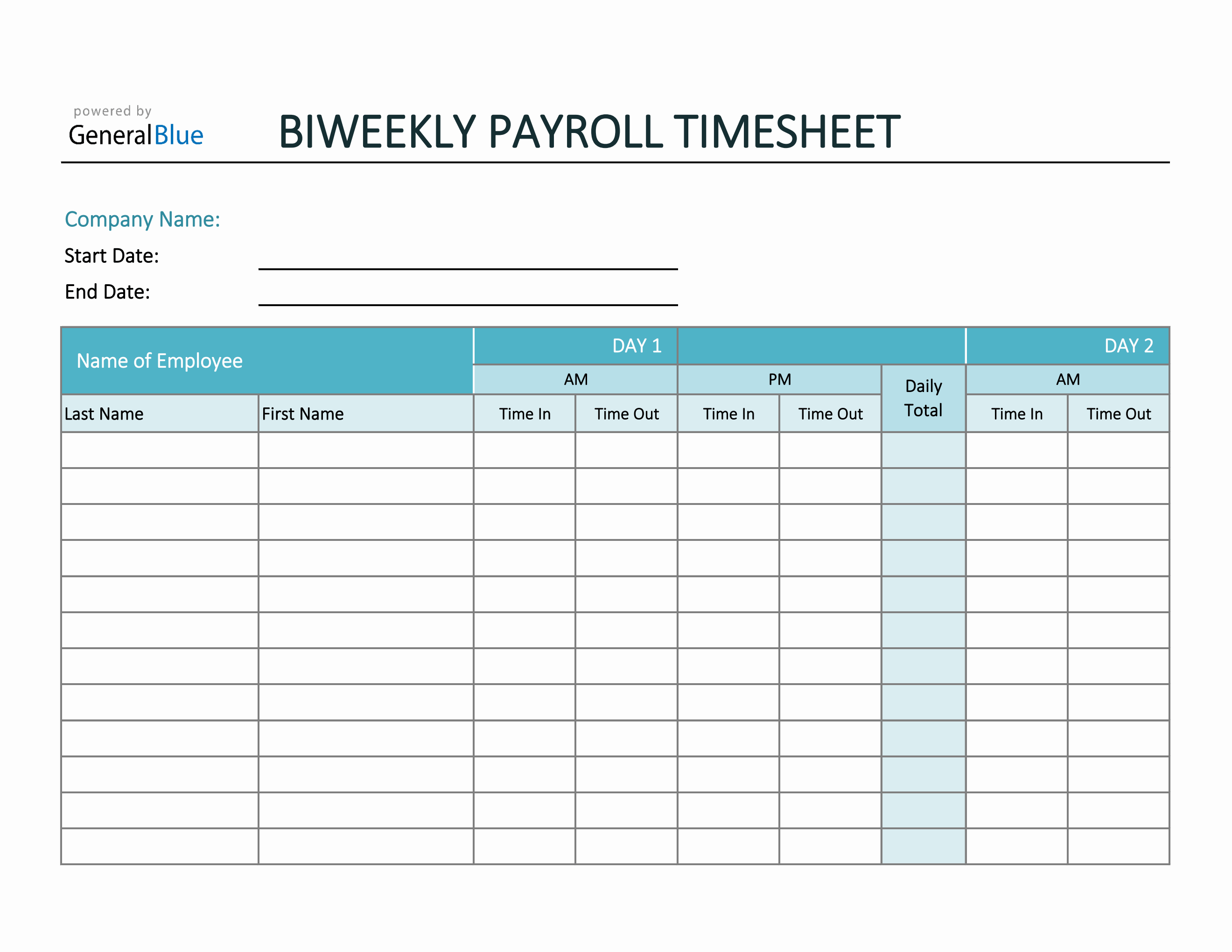 Excel Biweekly Payroll Timesheet for Multiple Employees