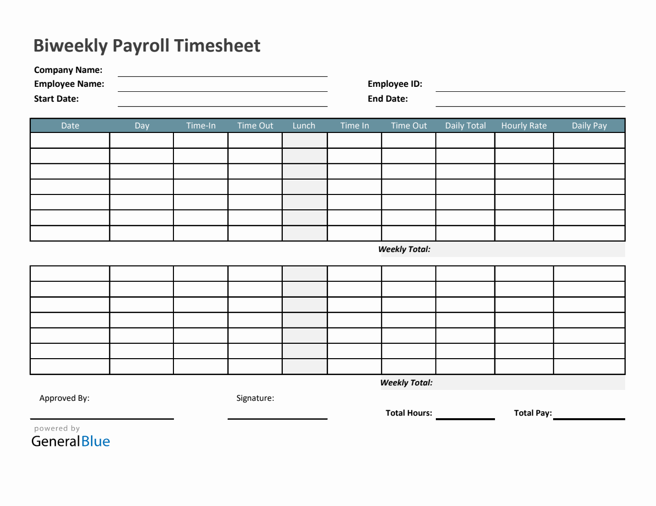 Biweekly Payroll Timesheet In Excel