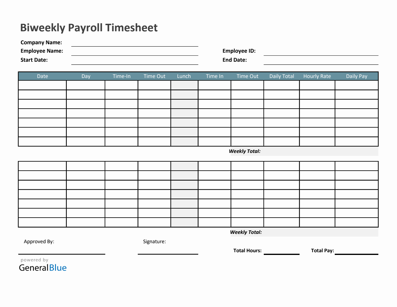 Biweekly Payroll Timesheet in Excel